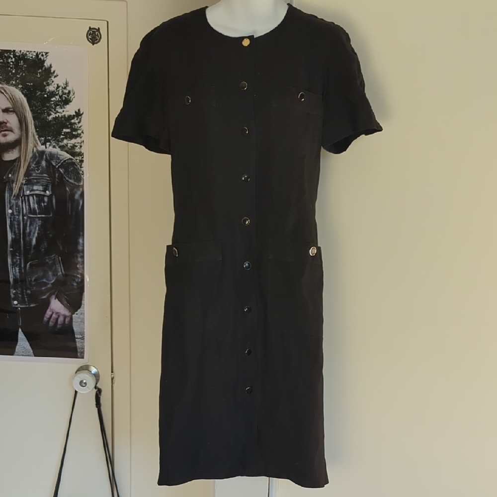Vintage Marella Pure Linen Black Button-Front Mini Dress
